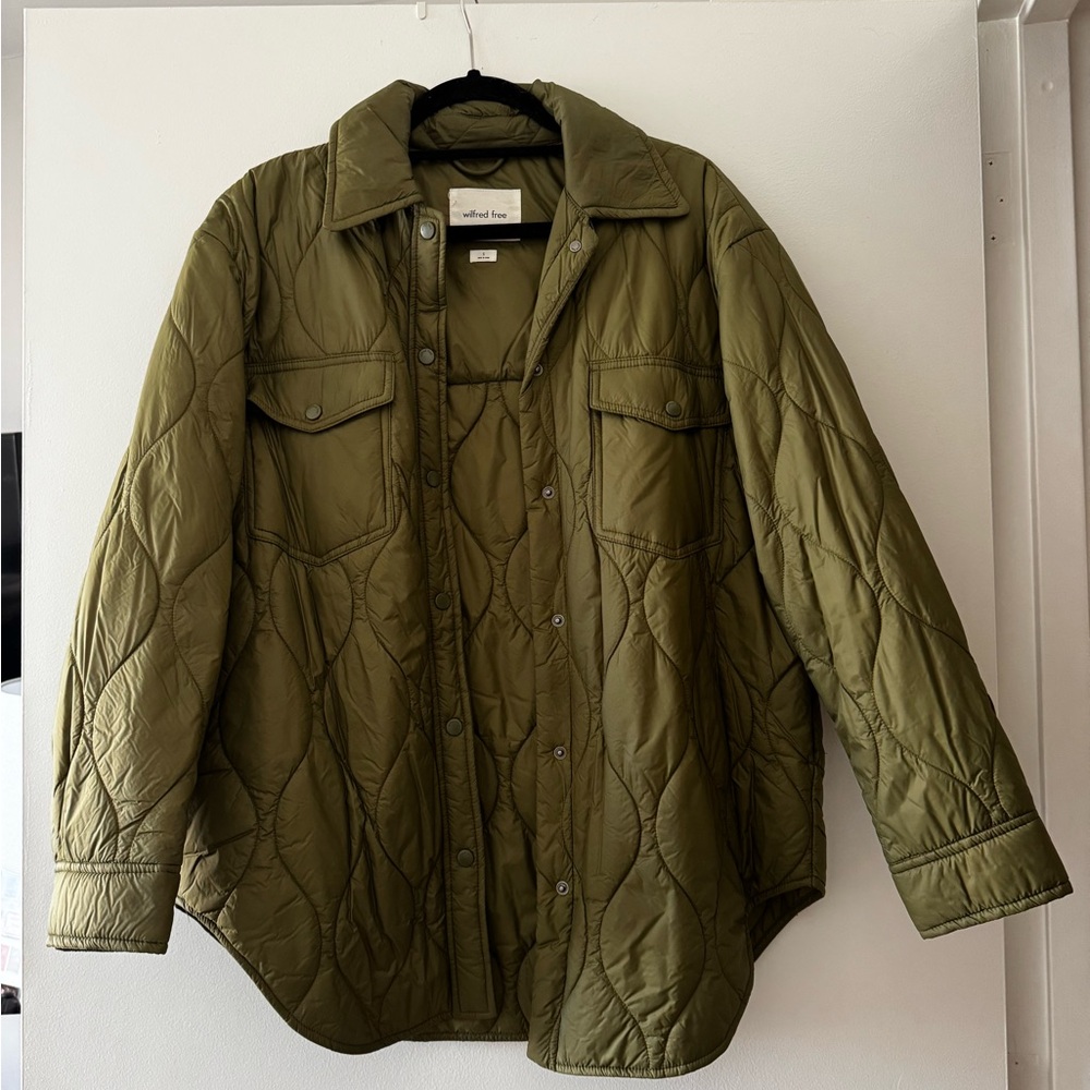 Aritzia Wilfred Free Olive Quilted Shacket Jacket